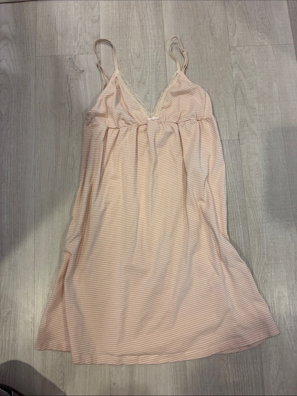 Brandy Melville Cream and Pink Striped Lace-Trim Slip